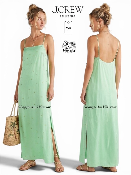 J. Crew Dresses & Skirts - J.Crew Collection NWT long mint jeweled slipdress *shop@iamwarrior